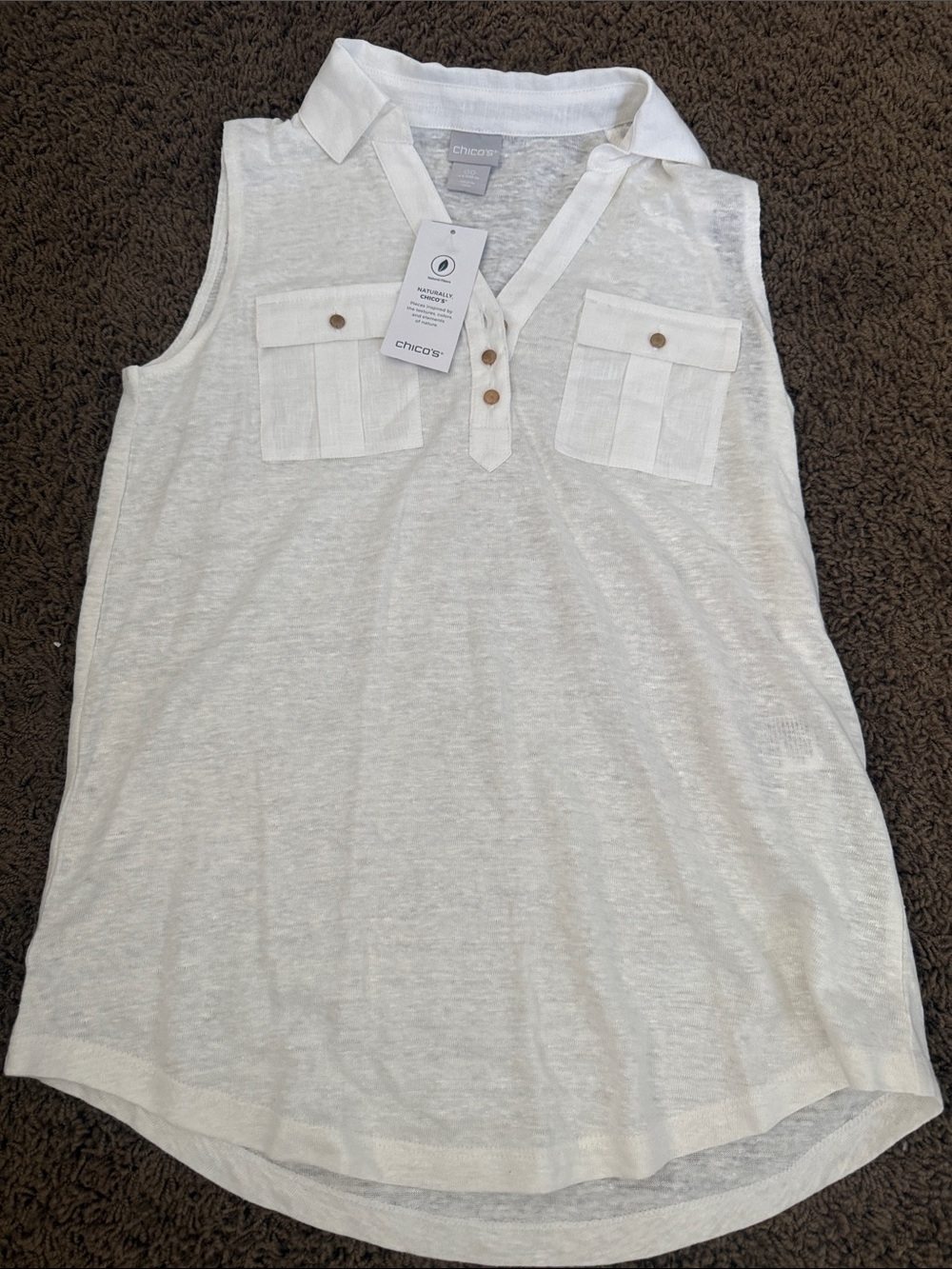 Chico's White Lightweight Knit Polo Shell